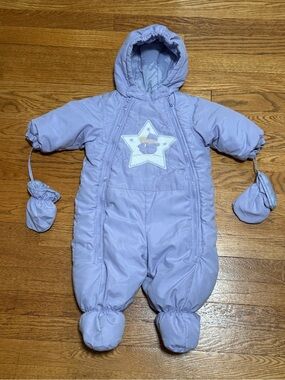 Vintage Baby Girls (0-9M) Light Purple Casual Time Baby Puffer Snowsuit w/Gloves